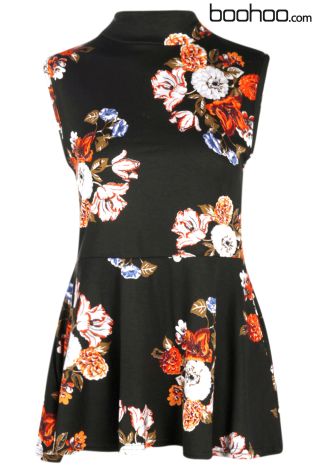 Boohoo Printed Sleeveless Peplum Top